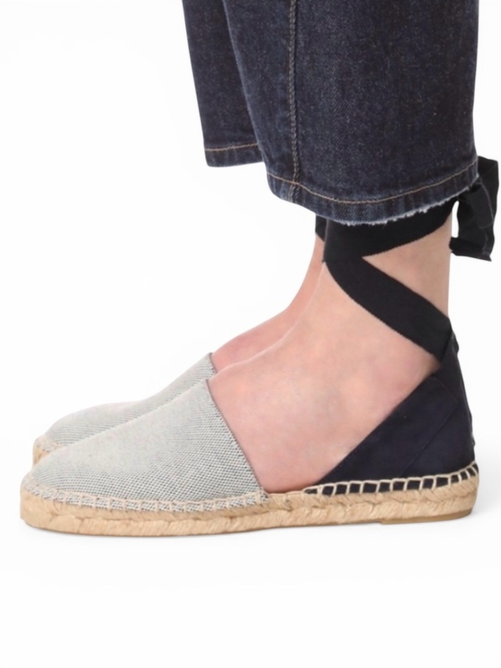 Vince Raelin-2 D’orsay Suede Canvas Lace-Up Espadrille Sandals Size 7M